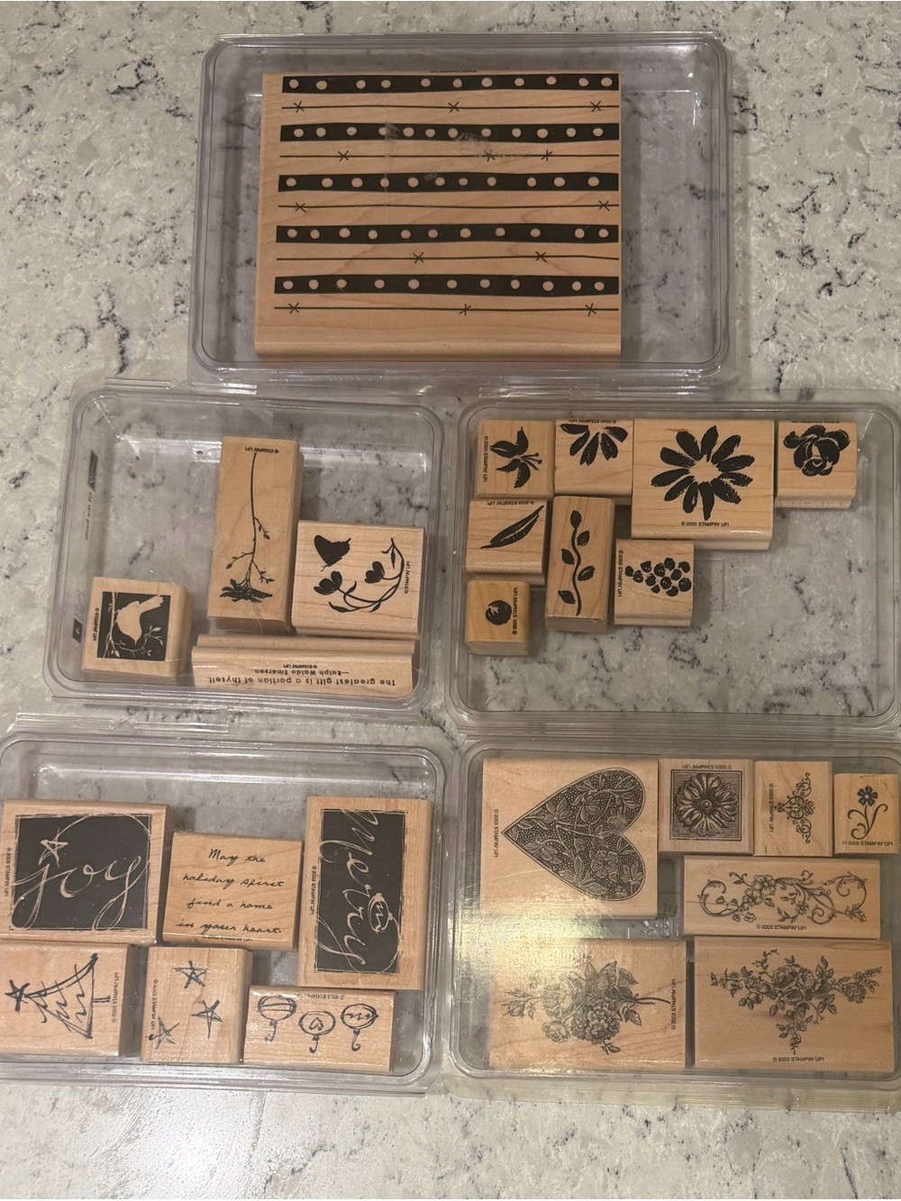 Stampin’ Up! Rubber Stamp Lot 4 Sets + Groovy Lines Background Wood Mounted
